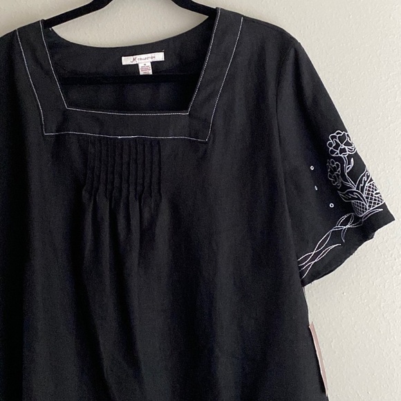 JM Collection Black Linen Short Sleeve Top Shirt Blouse size 16 - Picture 2 of 7